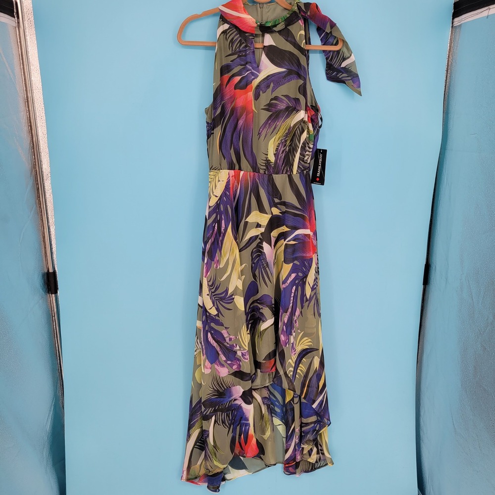 Frank Lyman High Low Dress Women 6 Tropical Floral Halter Chiffon Sleeveless New